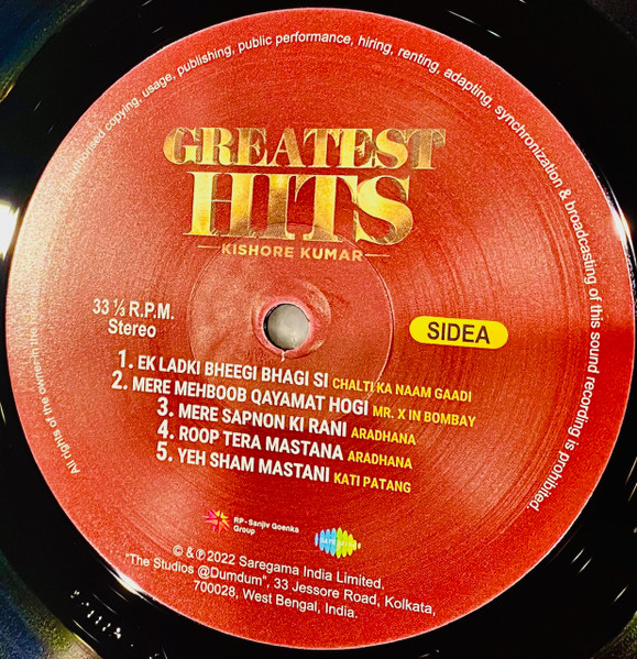 Greatest Hits - Kishore Kumar - Lp Record - RGH India